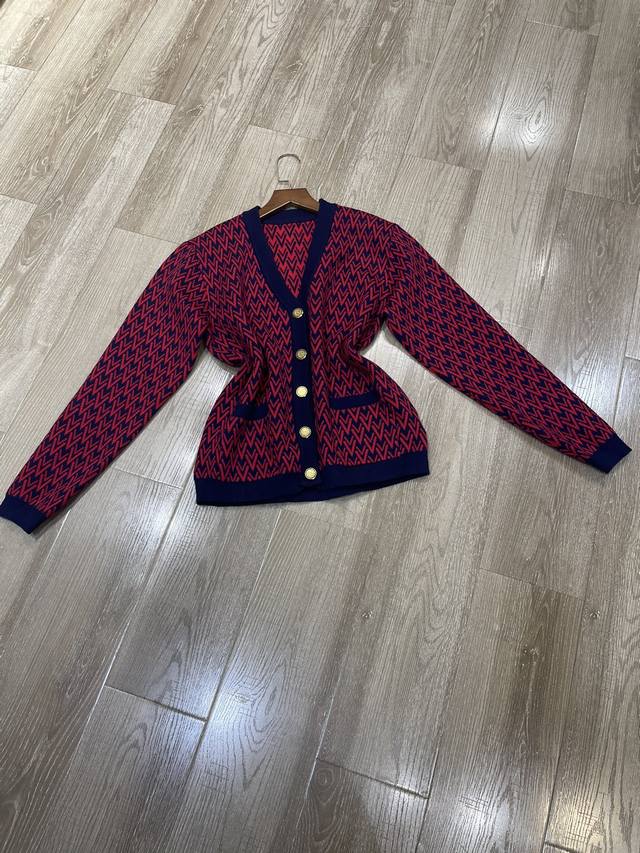New Color-blocked Red Cardigan Sml Ddd