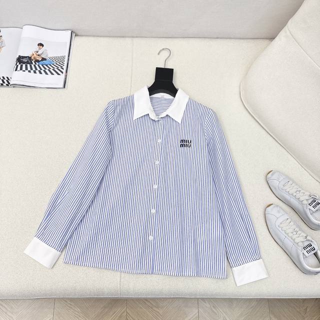 Miu 25Ss Early Autumn New Arrival Detachable Striped Short Shirt, Custom-woven s
