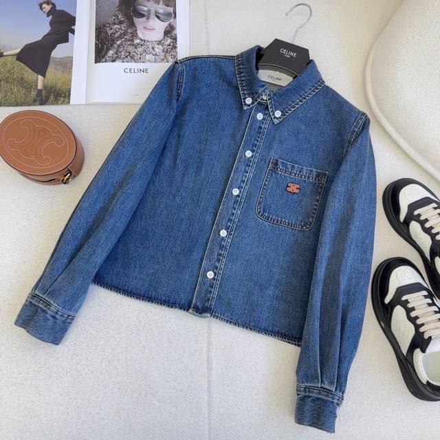 Highly recommend Ce 25Ss early autumn newest denim cropped shirt, super stylish!