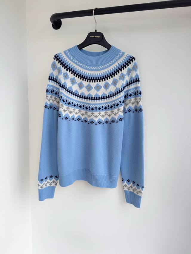 Miu 25 Fall/Winter New Color-Blocked Plaid Logo Letter Wool Crew Neck Top - Avai