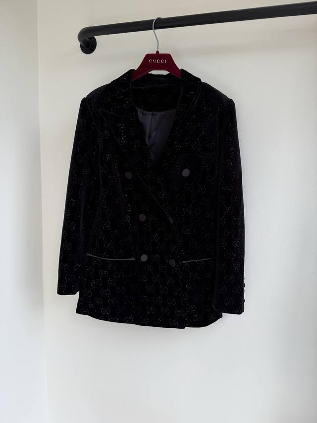 Gg25 Autumn/Winter New Elegant Lapel Velvet Fabric 3D Hot-Film Rhinestone Gg Let