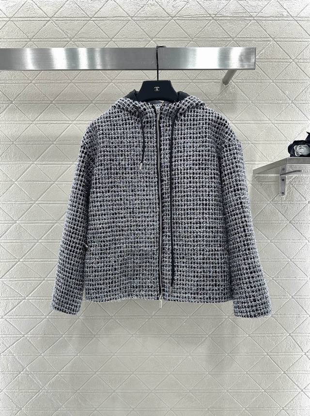 Chane* New Arrival Hooded Silver-Threaded Chunky Wool Coat Custom Yb Imported Ch