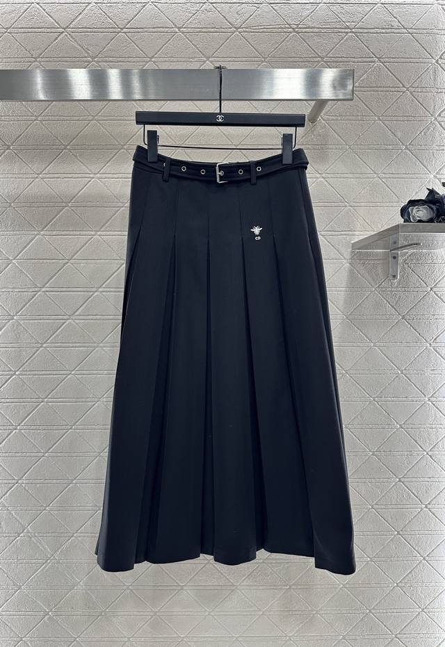 Dio*2025 New Arrival Belted Midi Pleated Skirt Custom Yb Imported Material, Text