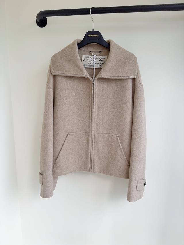 Acn25 Autumn/Winter New Solid Color Wool and Cashmere High-Neck Zipper Loose Fit