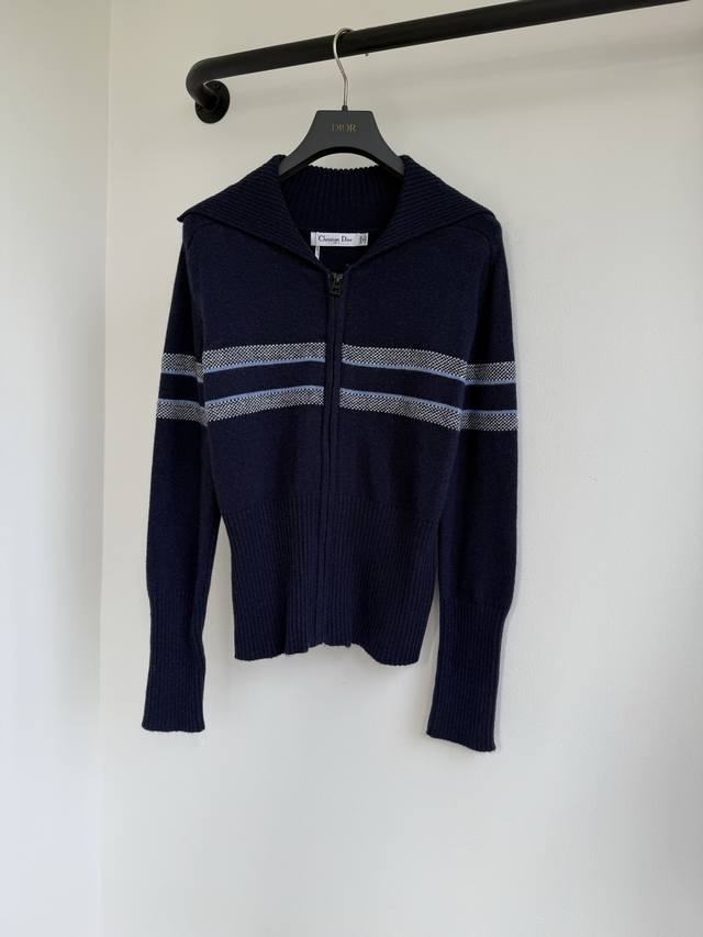 Dio25 Fall/Winter New Color-Blocked Cashmere Knit High-Neck Zip-Up Cardigan - Th