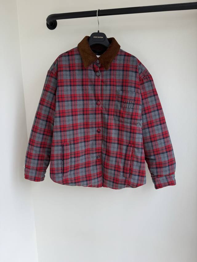 Top-tier Miu 25 Fall/Winter Corduroy and Color-Blocked Check Applique Embroidere