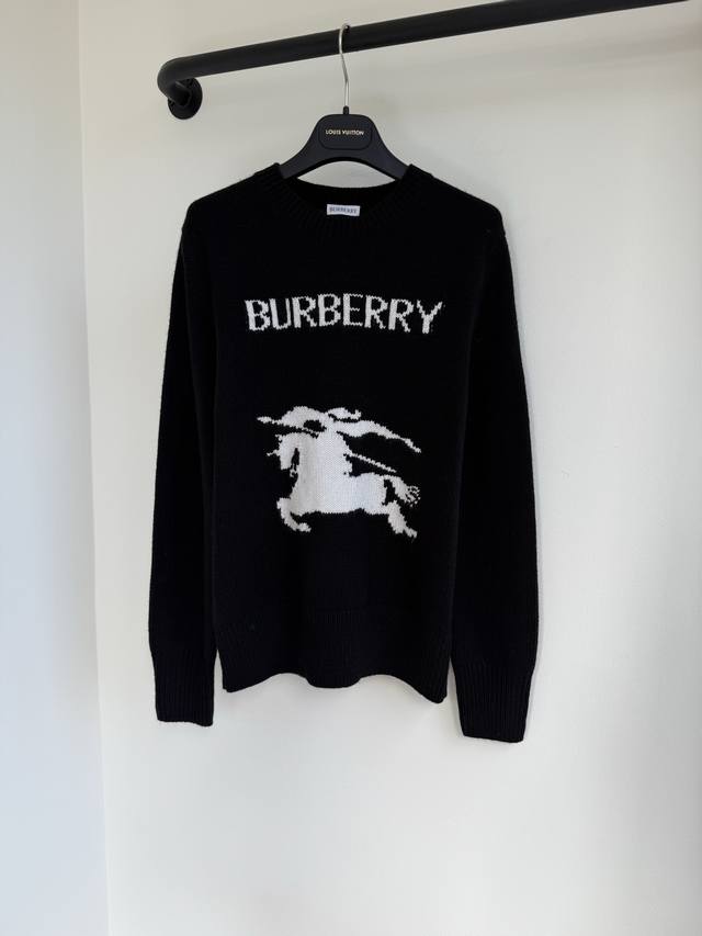 Bbr25 Autumn/Winter Heavy Color Block Jacquard Letter Pattern Wool Yarn Crew Nec