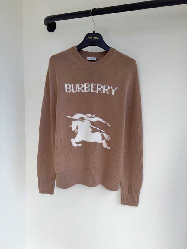 Bbr25 Autumn/Winter Heavy Color Block Jacquard Letter Pattern Wool Yarn Crew Nec