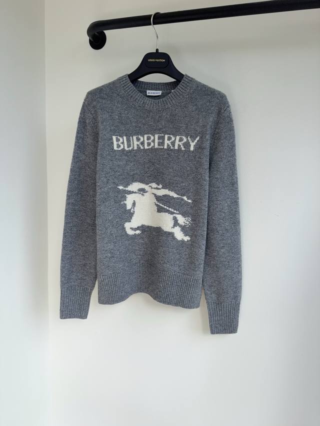 Bbr25 Autumn/Winter Heavy Color Block Jacquard Letter Pattern Wool Yarn Crew Nec