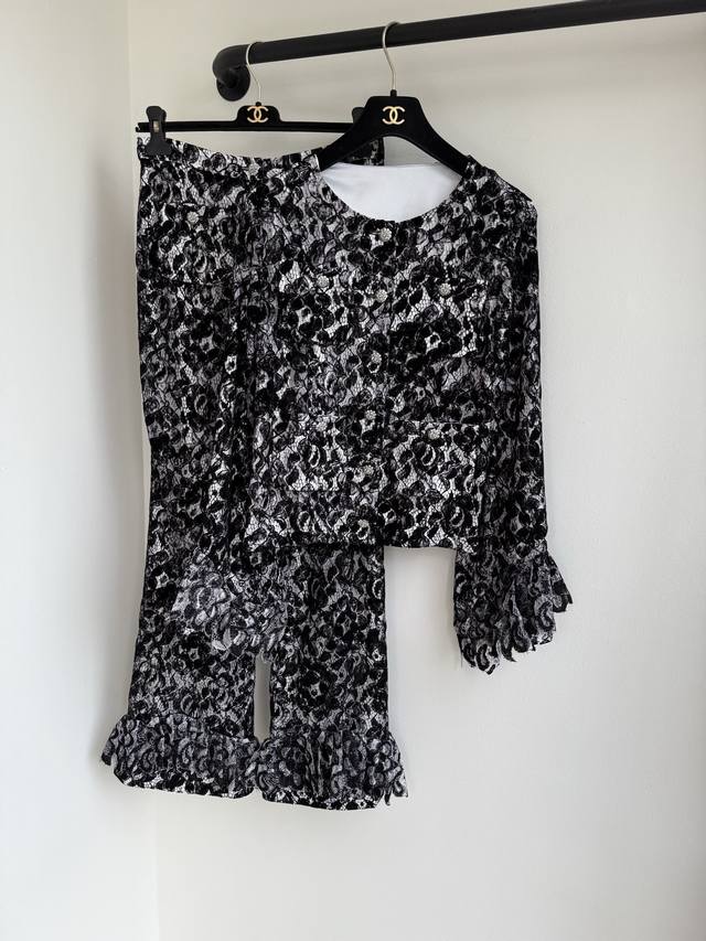 Jacket and Pants Chan25 Autumn New Custom Lace Patchwork Fabric, Floral Embroide