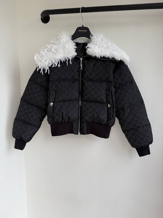 Louis 2025 Autumn/Winter New Feather-Trimmed Short Puffer Jacket with Zipper - C