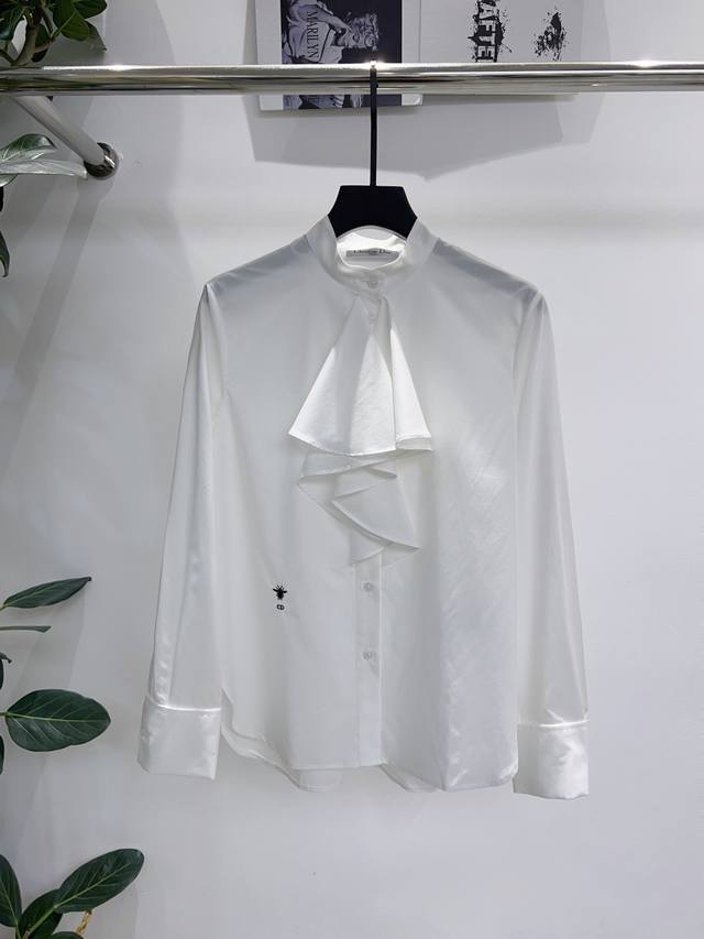 Exclusive first release, original quality Di*R 25 new white ruffled ribbon shirt