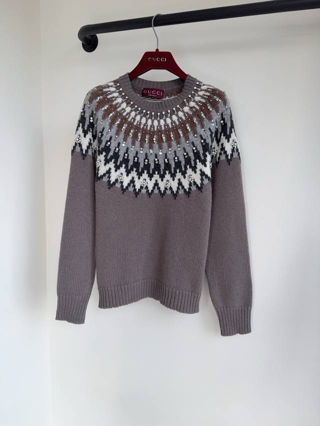 Gg25 Autumn/Winter New Arrival Rhinestone Jacquard Knit Crew Neck Sweater - Cust