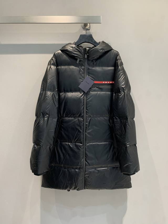 New Arrival! Prad* 2025 Autumn/Winter New Red Label Hooded Mid-Length Down Jacke