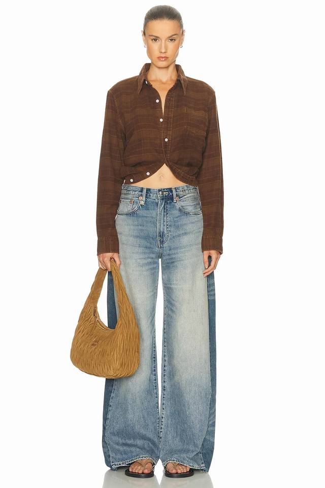 Color-blocked loose-fitting jeans! Cotton S/ml Ddd