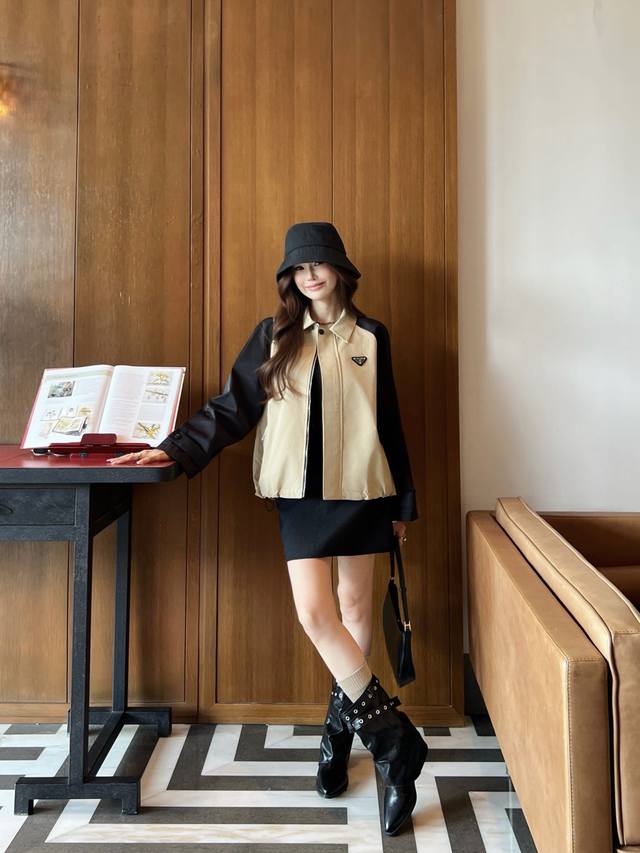 Jacket P brand color-blocked lapel casual jacket, loose fit design, stylish and