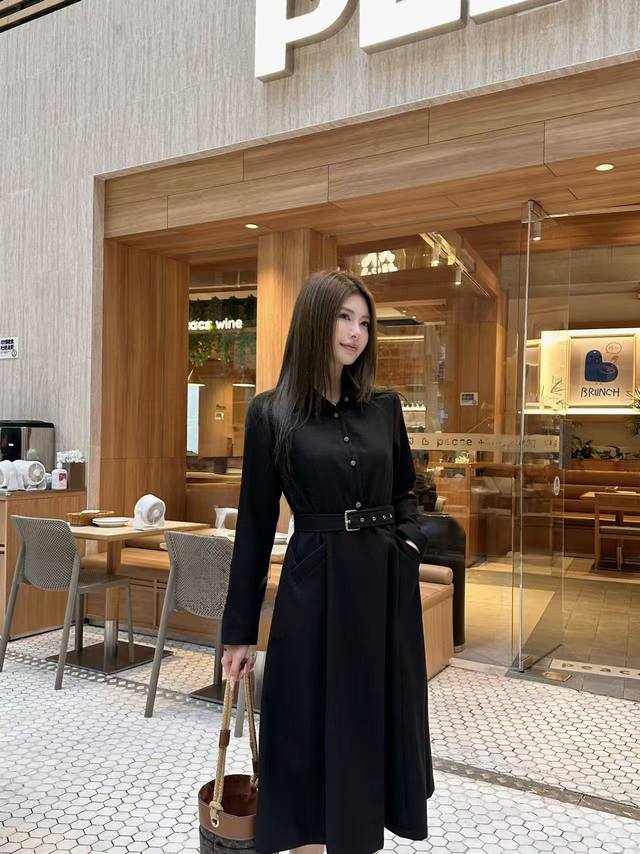 Dress Dio*2025 Autumn/Winter New Wool Dress with Self-Made Fabric Belt, Small Be