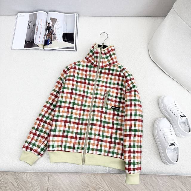 Miu 25Ss Autumn/Winter Newest Eco-Friendly Lambswool Plaid Coat. Custom plaid fa
