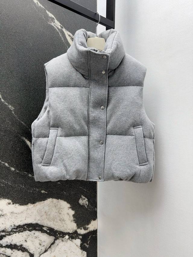 Bc 25Ss Autumn/Winter Newest Wool Stand Collar Down Vest Coat, Slightly Loose Fi