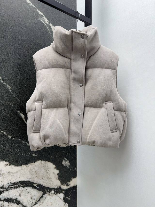 Bc 25Ss Autumn/Winter Newest Wool Stand Collar Down Vest Coat, Slightly Loose Fi