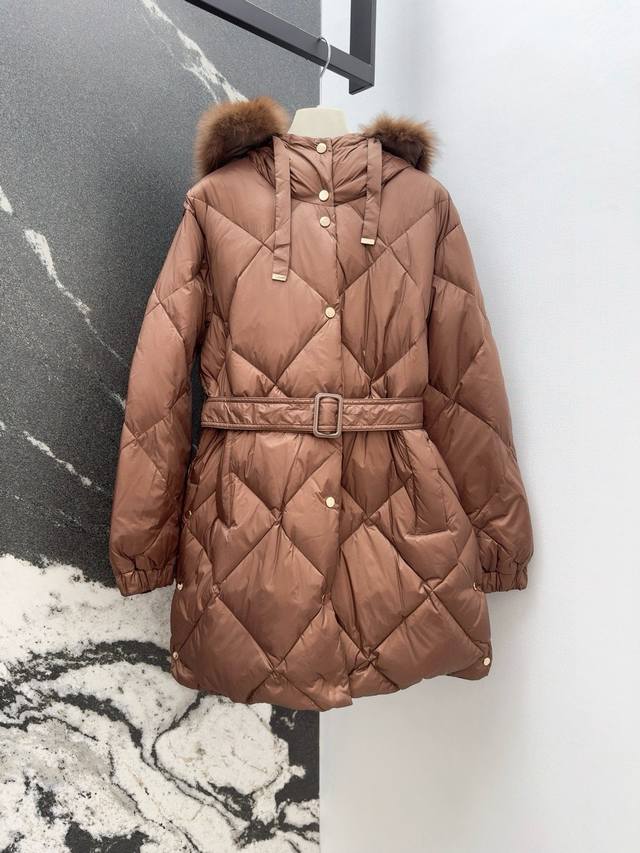 Max 25Ss Autumn/Winter New Arrival Classic Fox Fur Collar Mid-Length Hooded Down