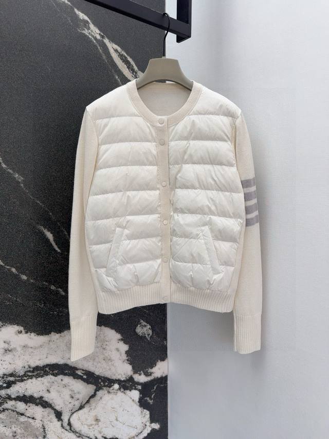 Tb 24Ss Autumn/Winter Hot Selling Wool and Down Trim Round Neck Short Down Jacke