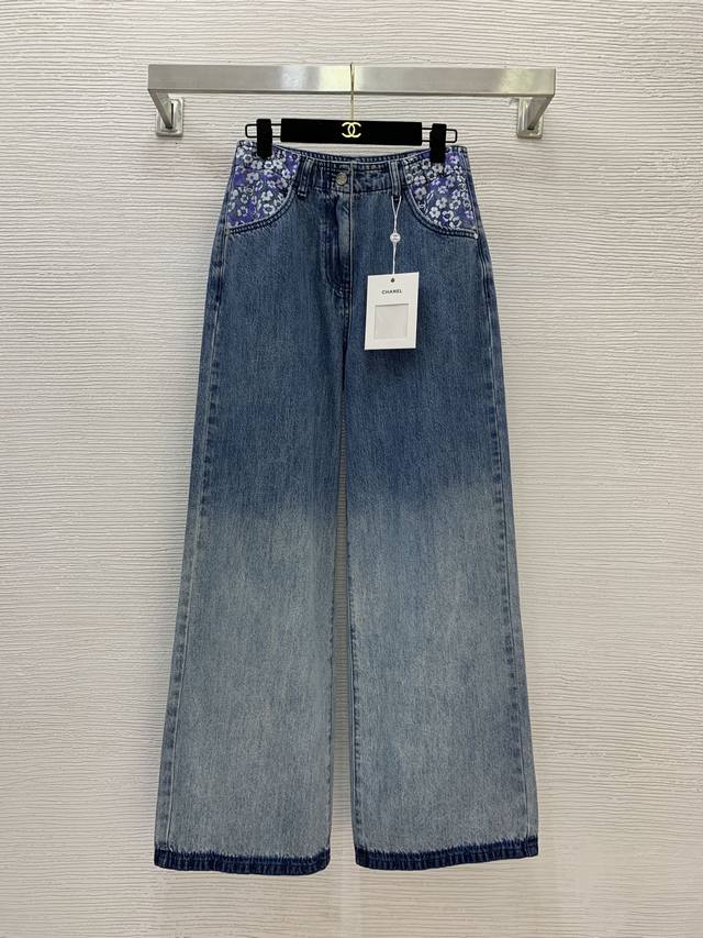 Chanel* New high-end custom-made washed cotton fabric purple floral print patchw