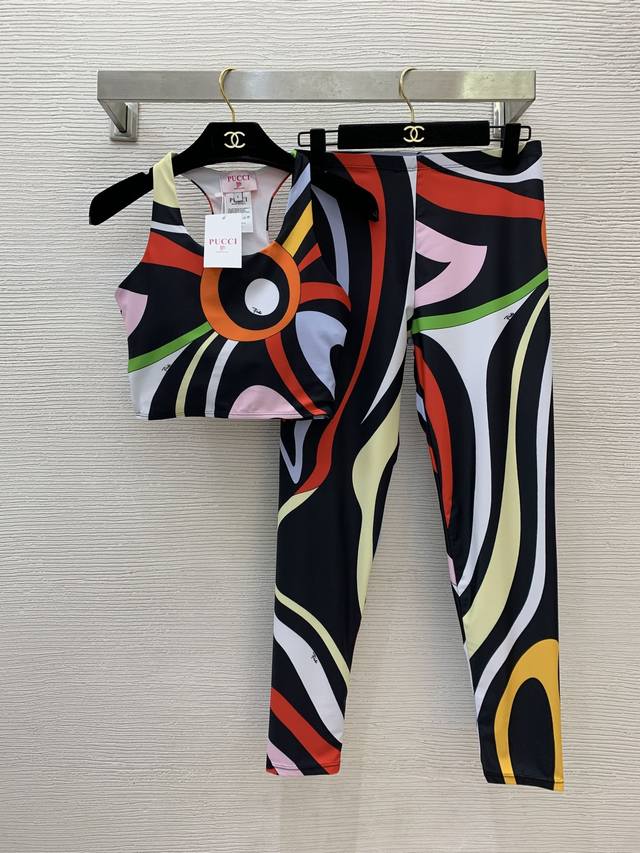 Pucc* New All-Over Color-Blocked Print Fitness Sports High-Elasticity Yoga Set!