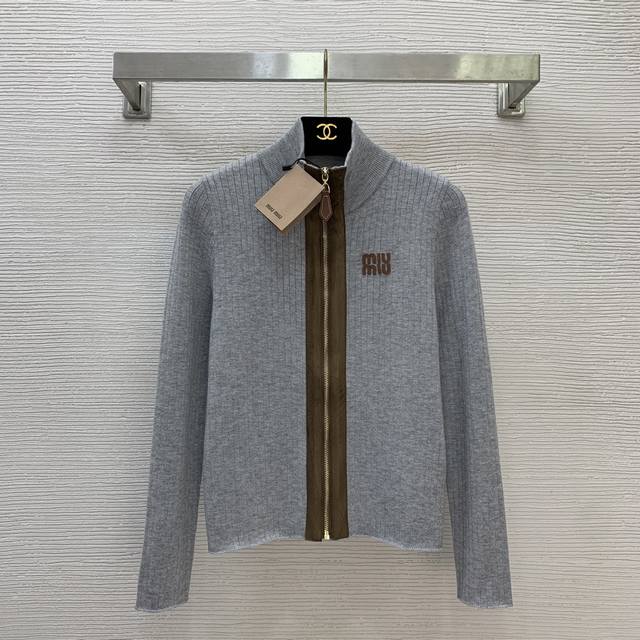 Miumi* New Color-Blocked Suede Patchwork Zipper Placket with Letter Logo Decorat