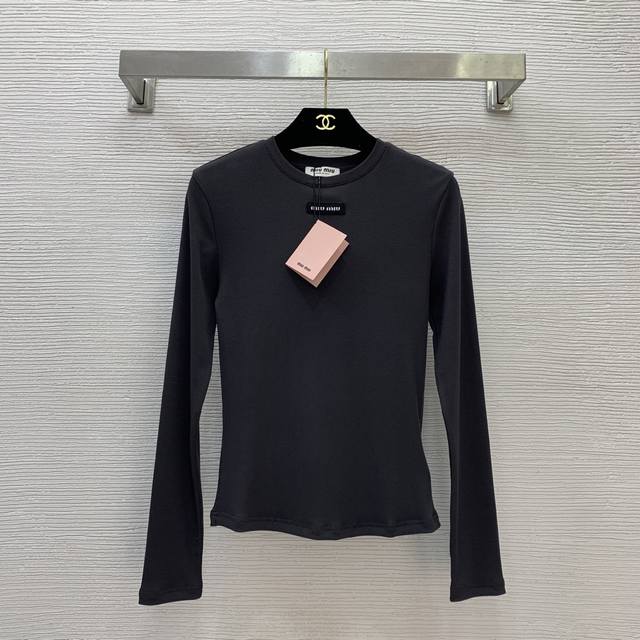 Miumi* New high-end custom ribbed cotton fabric, stylish and versatile round nec