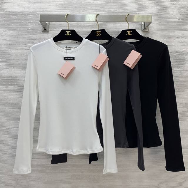 Miumi* New high-end custom ribbed cotton fabric, stylish and versatile round nec