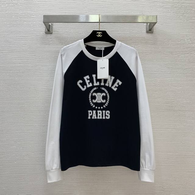 Celin* Early Autumn New High-End Custom Pure Cotton Long-Sleeve T-Shirt with Col