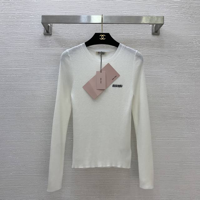 Miumi New Style Super Elastic Slim Fit Long-Sleeve Knit Top with Logo on Chest!