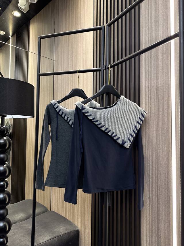 Mm6 2025 Autumn/Winter New Arrival: A stylish off-shoulder top with visible stit