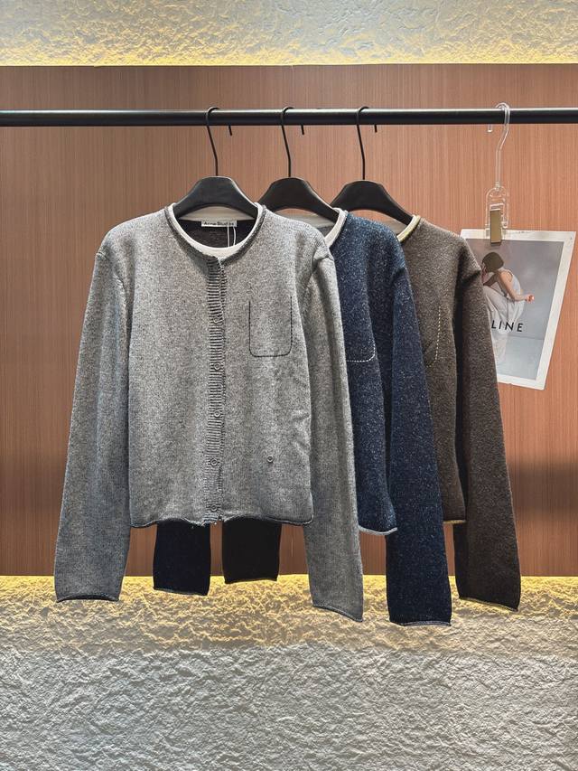 Acne 2025 Autumn/Winter New Wool Collar Patchwork Faux Two-Piece Cardigan (Ddd).