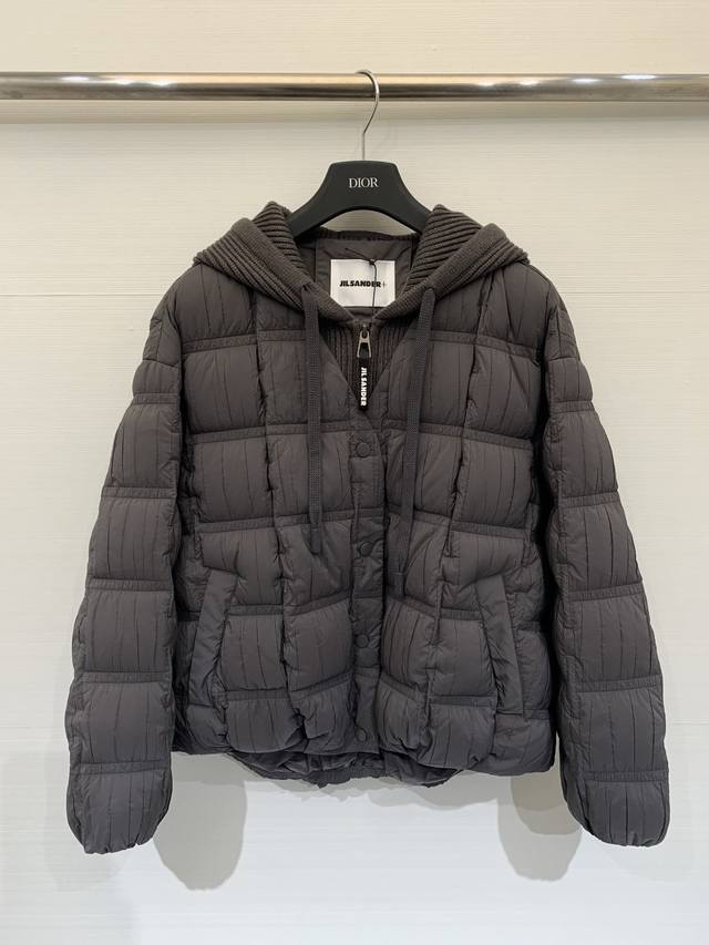 Jilsander Fall/Winter 2025 Minimalist Plaid Faux Two-Piece Hooded Down Jacket wi