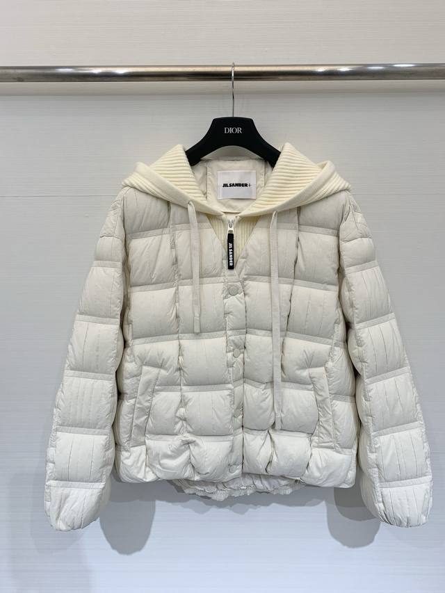 Jilsander Fall/Winter 2025 New Minimalist Plaid Faux Two-Piece Hooded Down Jacke