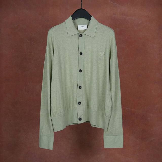 Ami 25 Autumn/Winter New Style Lapel Thin Embossed Knit Cardigan 16-gauge Wool C