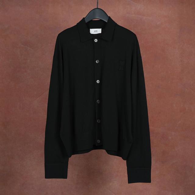 Ami 25 Autumn/Winter New Style Lapel Thin Embossed Knit Cardigan 16-gauge Wool C