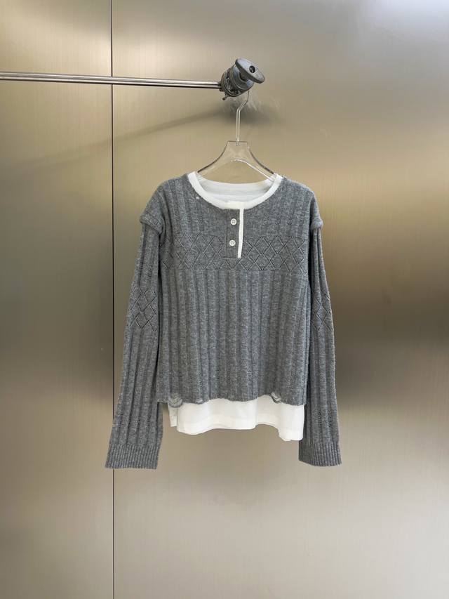 New Arrival 2025 Autumn/Winter New Faux Two-Piece Spliced Crew Neck Knit Top. Lo