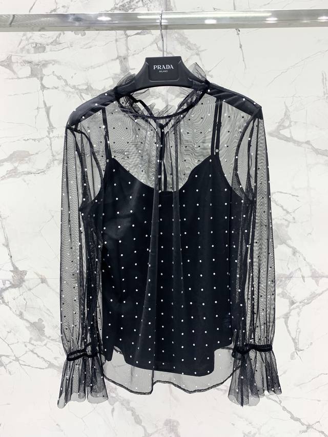 Pulapu's 2025 Two-Piece Top (Ddd) High-Temperature Hot-Film Rhinestone Mesh Shir