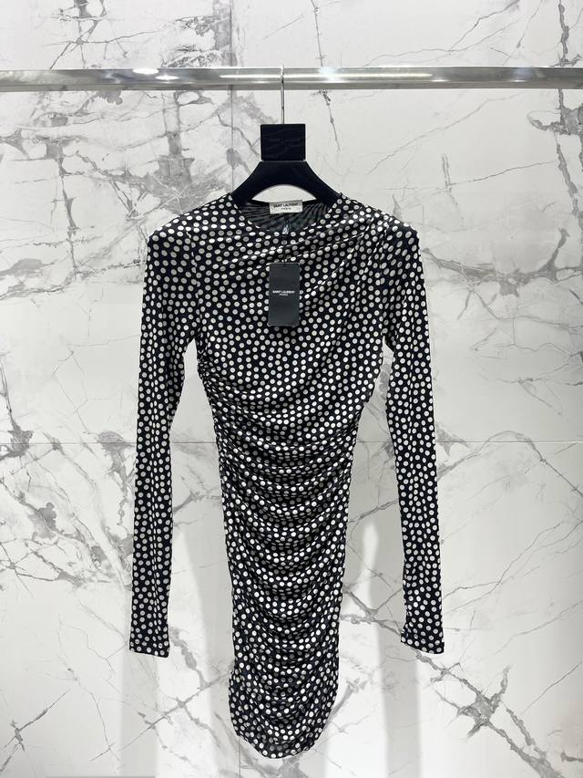 Saint Laurent Polka Dot Maxi Dress Custom American Net Print Polka Dot Fabric Po
