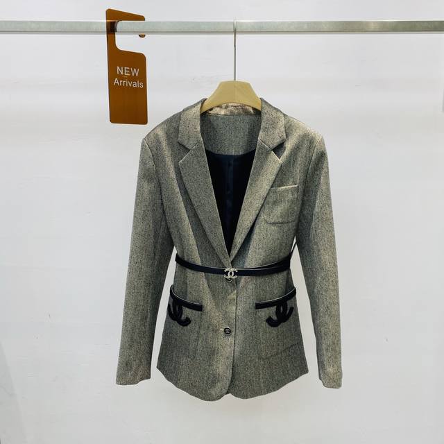 New Chanel-style herringbone belted retro suit jacket, Smlxl Ddd