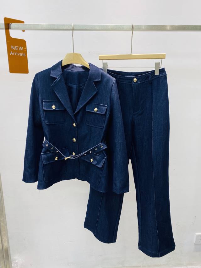 New Zhu Zhu style retro blue denim suit jacket for women, slimming and elegant t