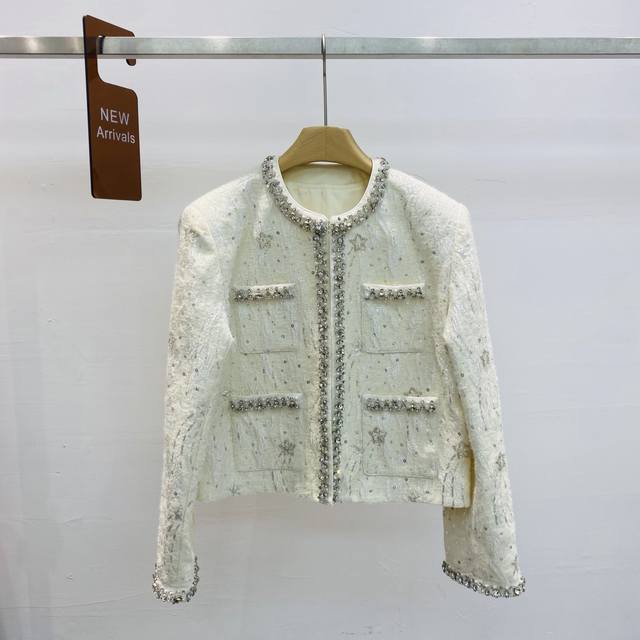 New Chanel-style slim-fit color-blocked stitching sequined star short jacket/top