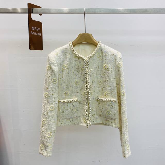 New Heavy-Duty Beaded Colorful Sequin Embroidered Floral Round Neck Chanel-Style