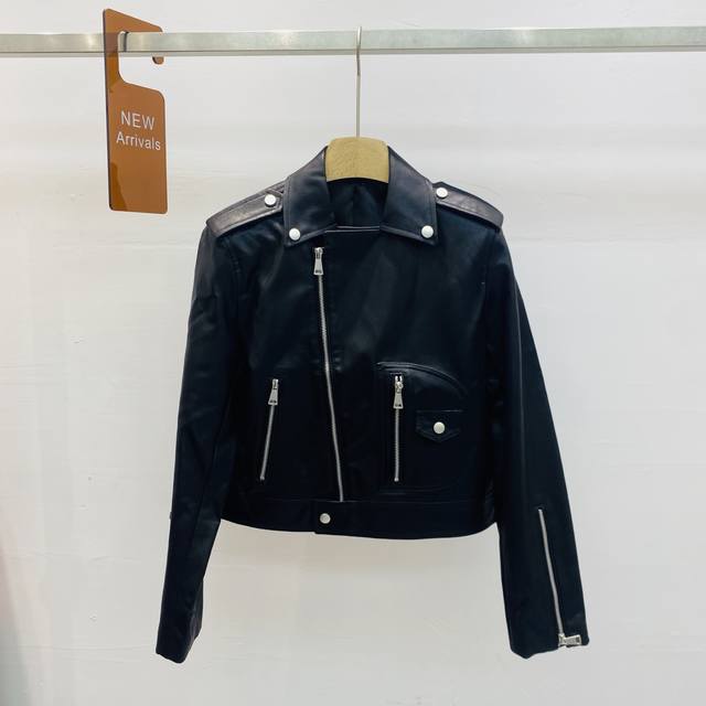 New D brand bee logo embroidered motorcycle jacket, classic leather coat, versat