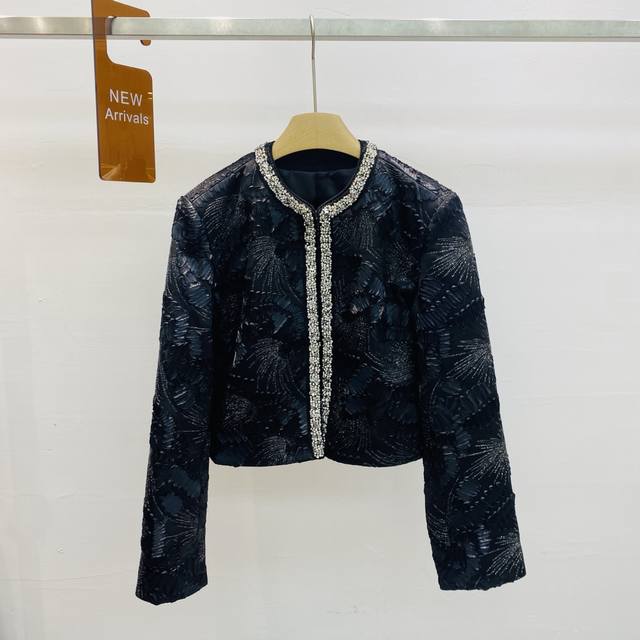 New elegant heavy-duty blingbling rhinestone feather sequined short jacket top S