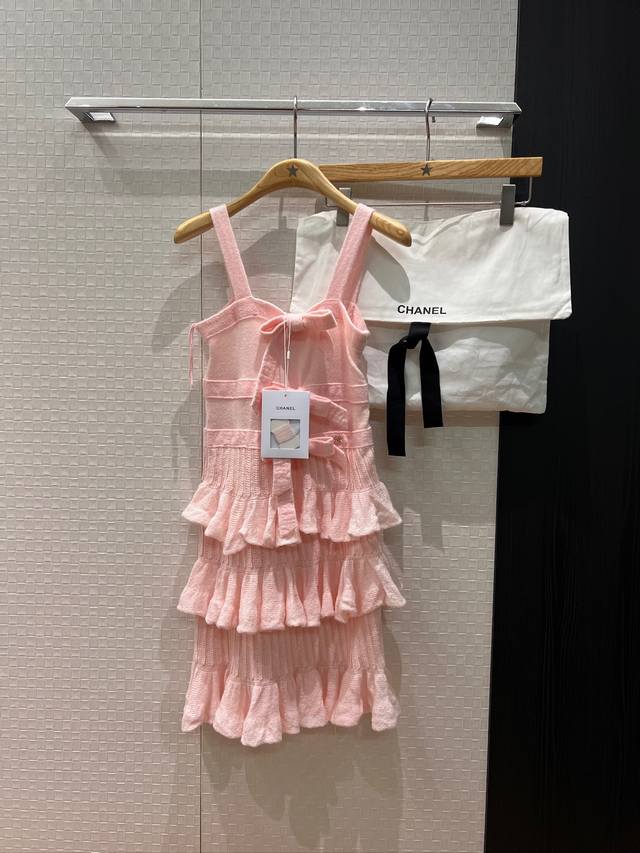 New 25K Bow Series Runway Style Knitted Camisole Multi-Layer Cake Dress, Little