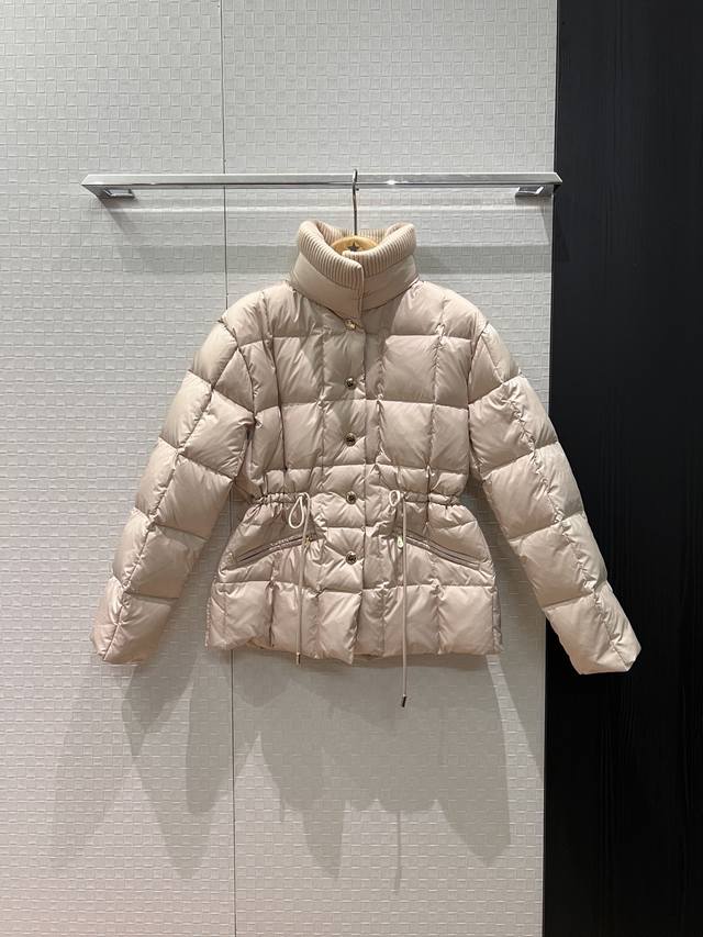 Autumn/Winter New Ribbed High Neck Drawstring Down Jacket, Adjustable Waist with